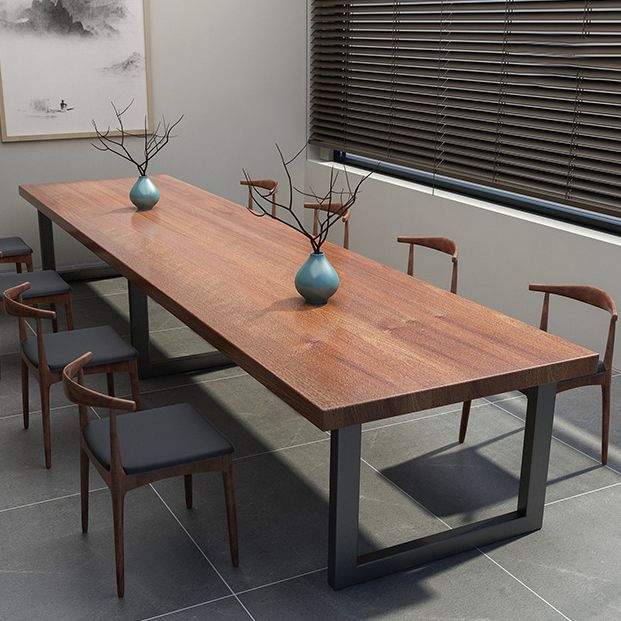 Mesa de comedor de rectángulo industrial de metal mesa de madera maciza para comedor