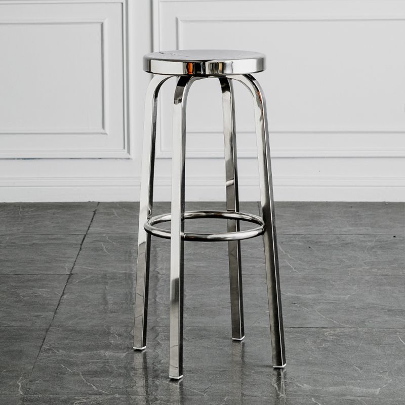 Round Metal Counter Bar Stool Modern Silver Footrest Counter-height Stool
