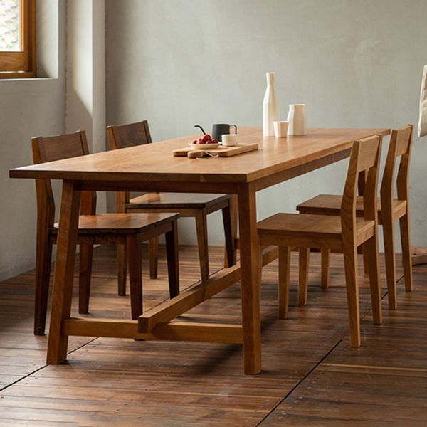 Modern Rectangular Light Brown Solid Wood Dining Table with Trestle