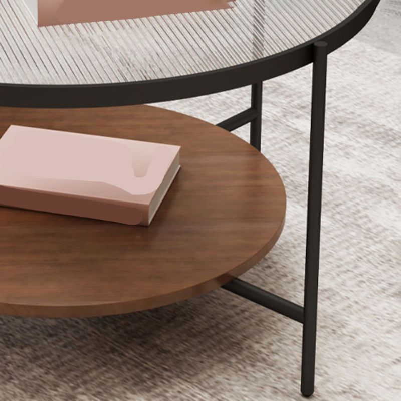 Round Glass Cross Legs Coffee Cocktail Table with Storage Shelf - 17.7" H