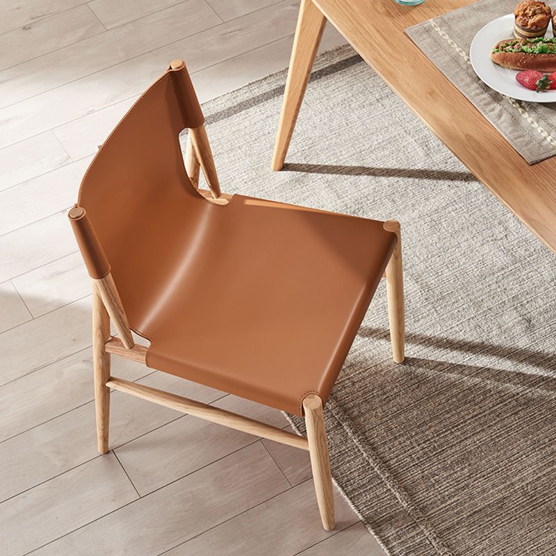 Faux Leather and Wood Armless Dining Chairs Modern Side Chair Set