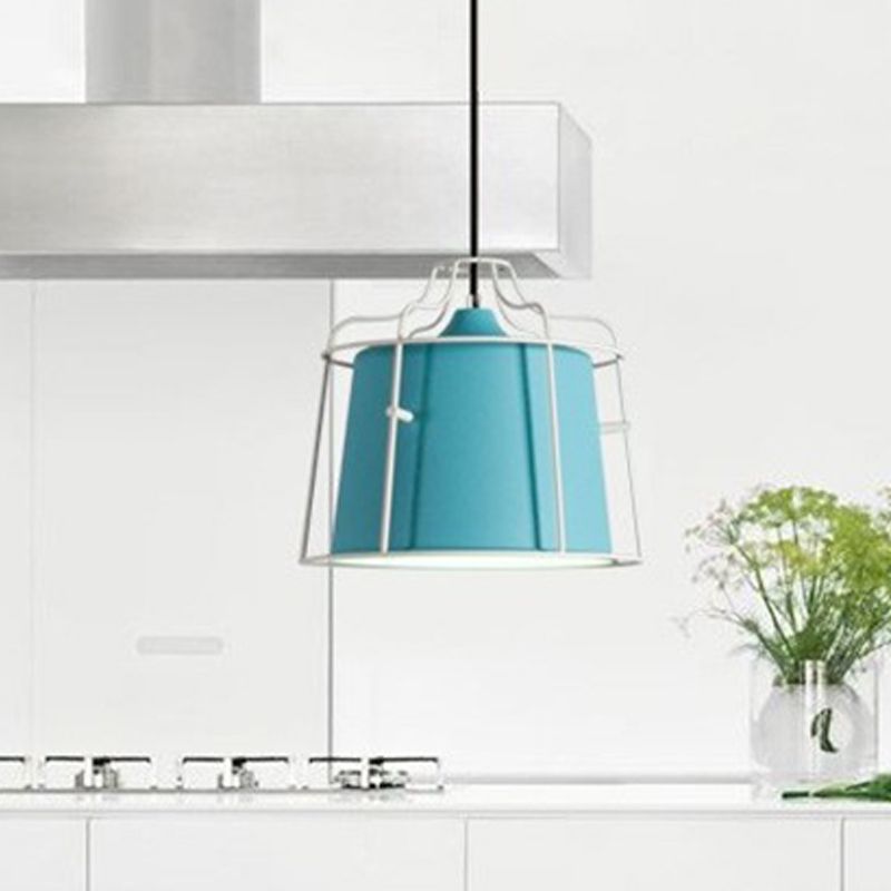 Lámpara de techo de 1 cabeza de macarrón blanco/amarillo/azul lámpara colgante de campana con sombra de metal para comedor