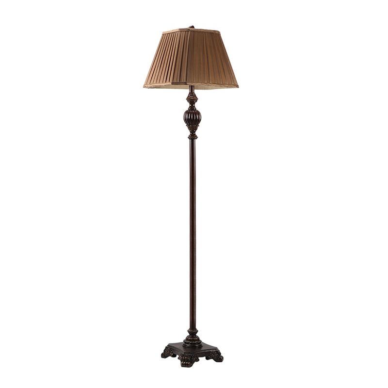 Antieke stijl geplooide conische schaduw vloerlamp 1 lichte stof vloer licht in bruin met urnvormige basis