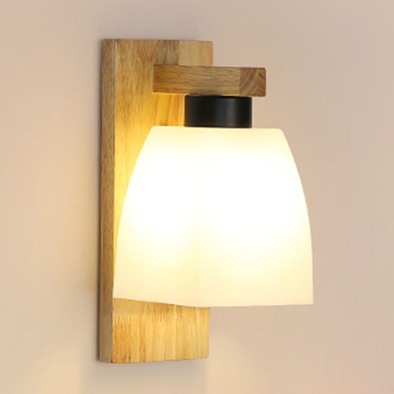 Wood Geometric Wall Light Nordic White 11.5" Wide Wall Sconce for Living Room