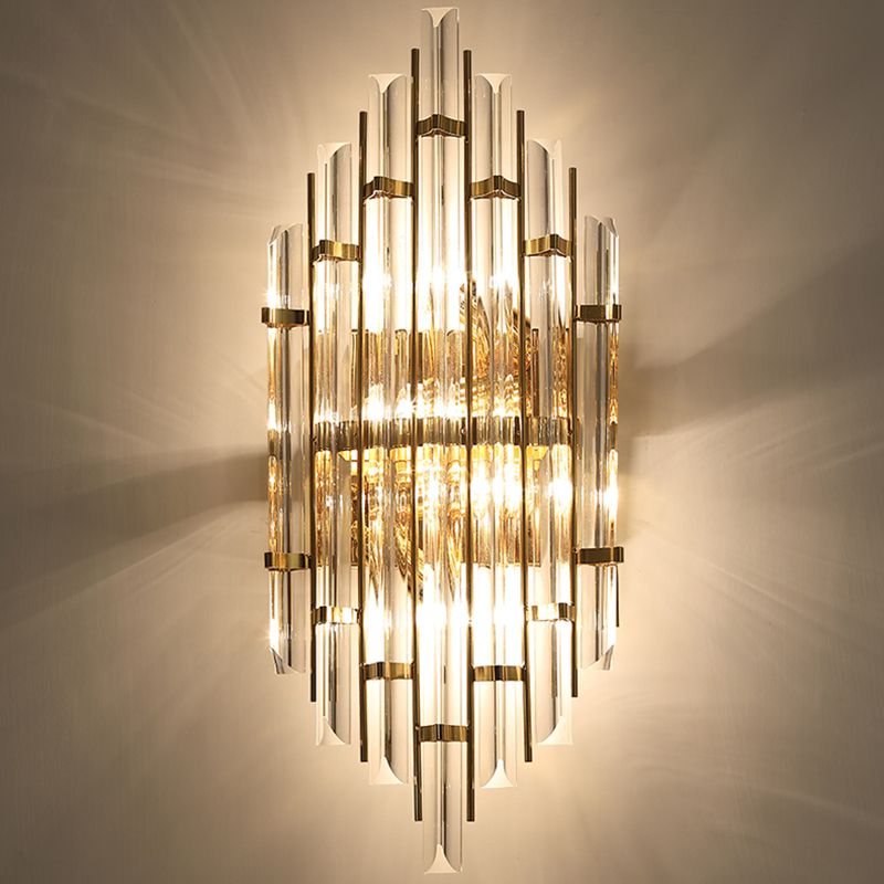 Geometric Gold Wall Lamp in Modern Creative Style Wrought Iron Wall Sconce with Crystal Shade