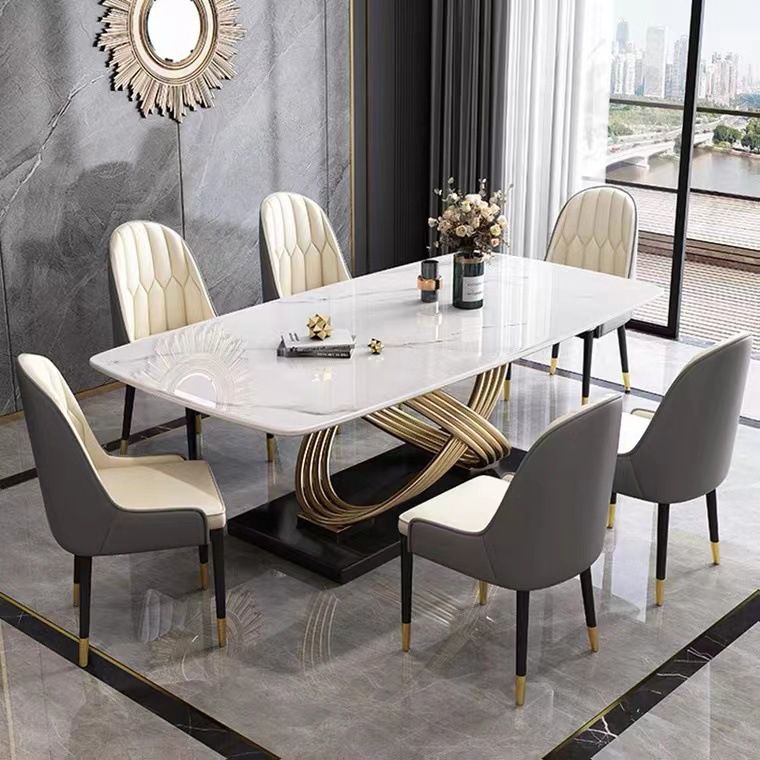 Glam Style Dining Sintered Stone Table Dining Rectangle Table with Metal Legs for Home