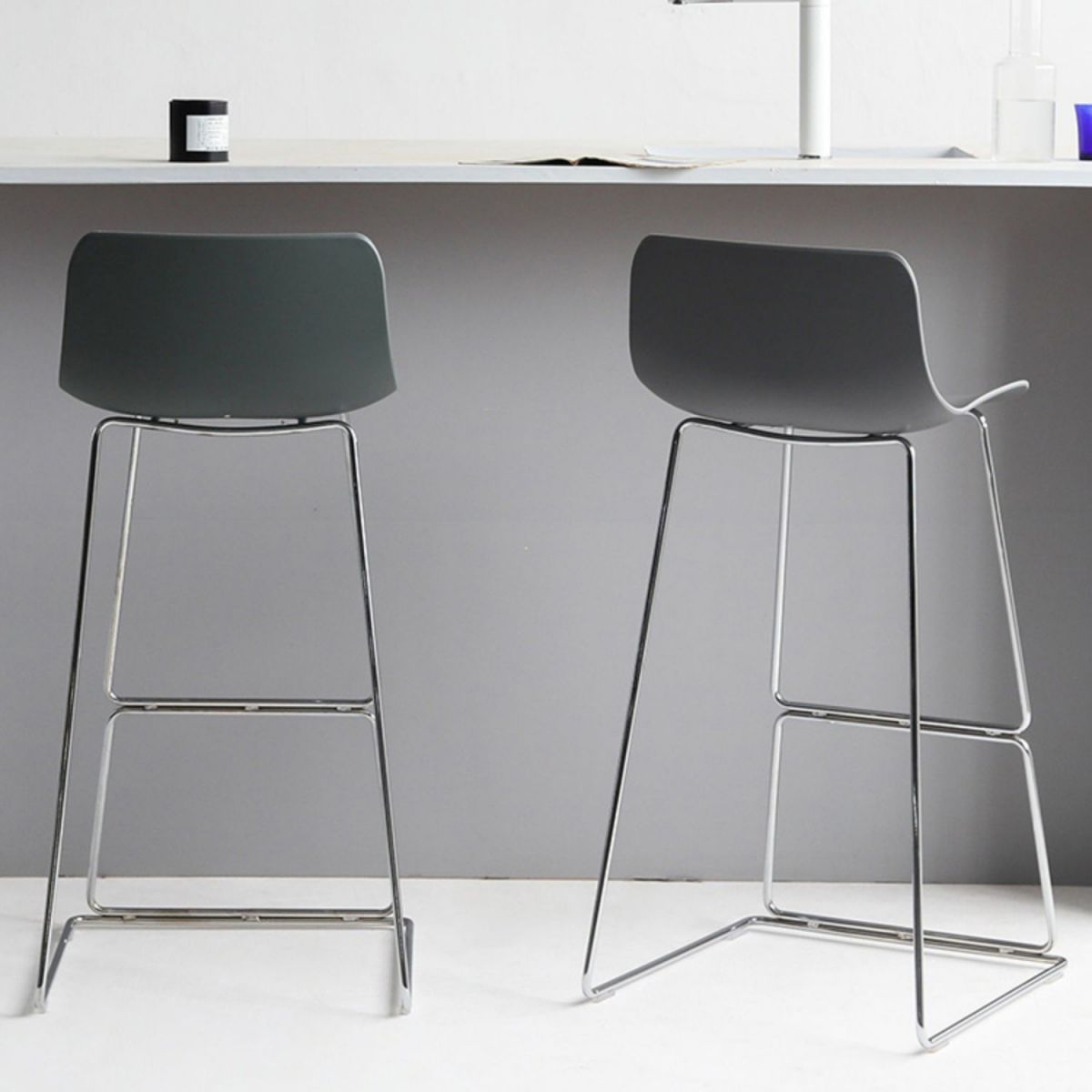 Nordic Bar-stool Plastic Counter Bar Stool for Kitchen Bar with Metal Legs