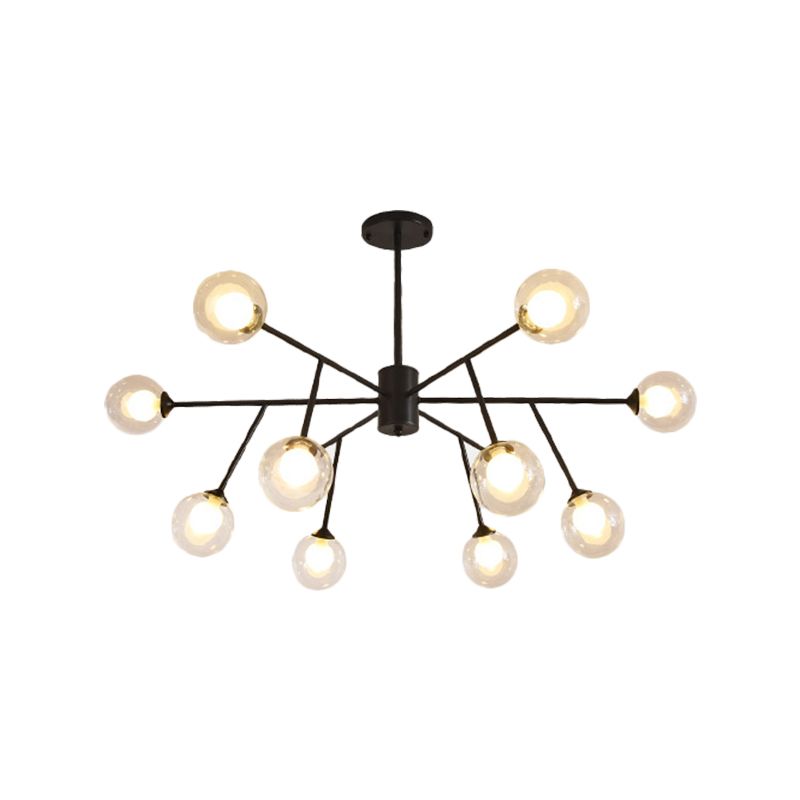 Contemporary 12/15/18 Lights Chandelier Lighting with Clear Glass Shade Black/Gold Ball Ceiling Pendant Lamp