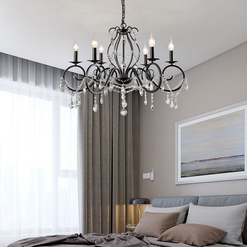 Countryside Candle Chandelier Black Pendant Lighting Fixtures for Living Room