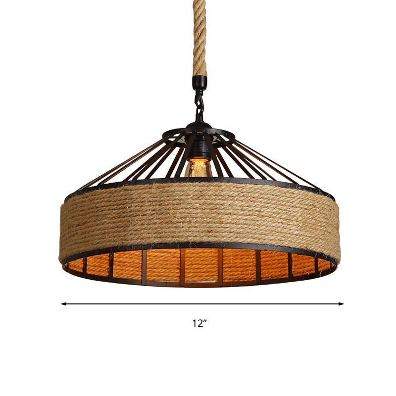 Drum Shade Seil Anhänger Deckenleichter Vintage Style 1 Lampen -Café -Shop hängen hell in schwarz