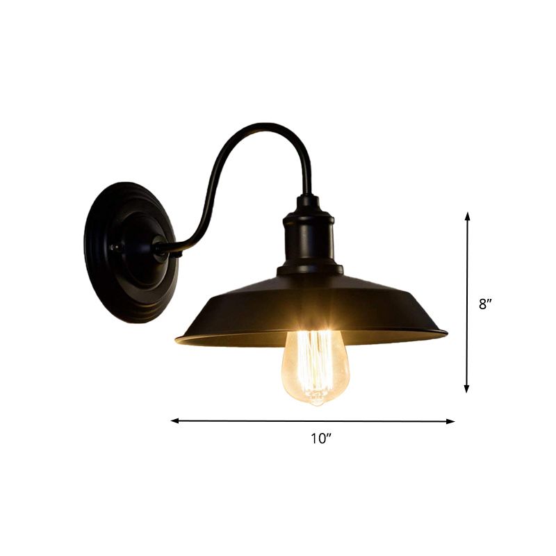 1 Bulb Wall Lighting with Barn Shade Metallic Vintage Style Restaurant Wall Sconce Light in Black