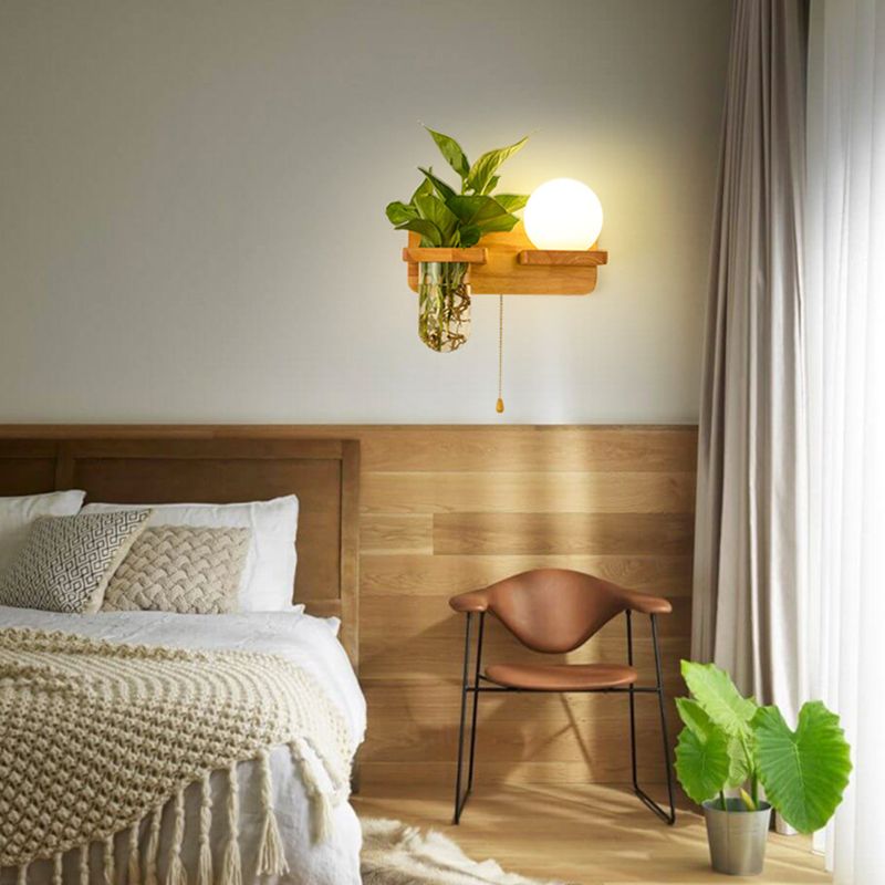 Modern Style Wall Light Fixture Wooden Wall Light Sconce without Plants for Bedroom