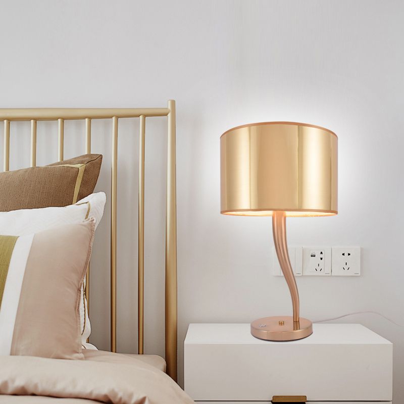 1 Glühbirne Zylindrische Aufgabenbeleuchtung Modernes Stoff Lesebuch Licht in Gold für Bett