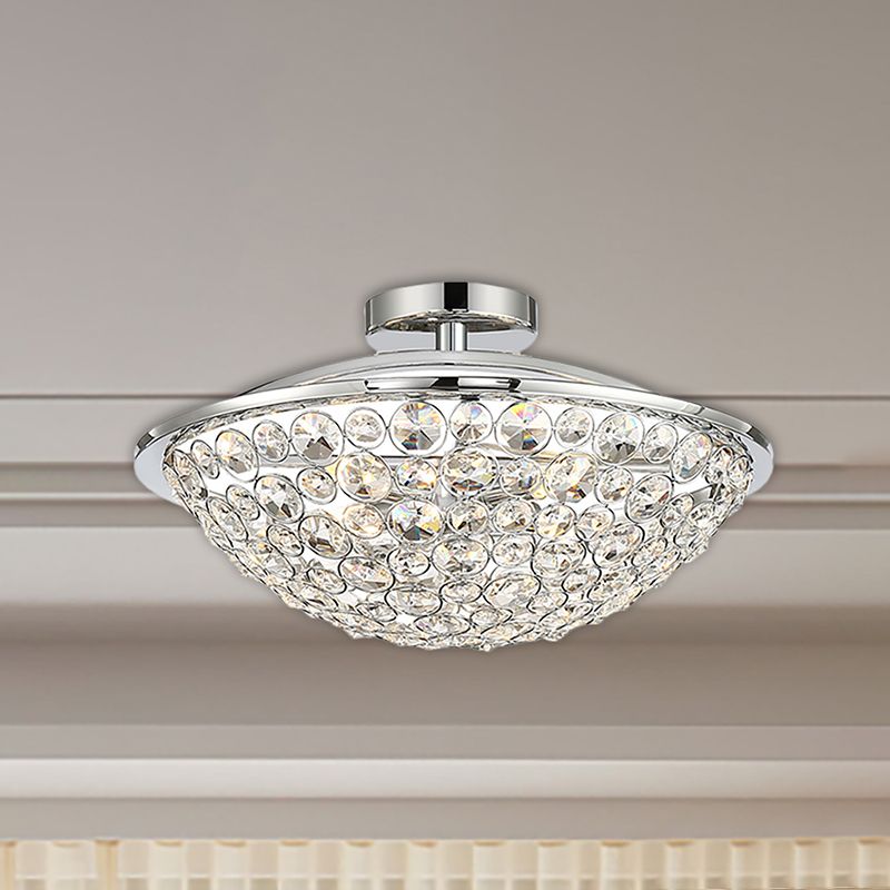 Crystal Bead Bowl Semi Flushmount 4 Luces Lighting moderna de semi descarga en cromo pulido