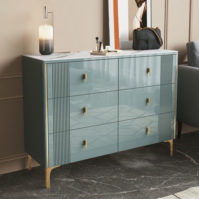 Glam Double Dresser Stone Horizontal Storage Chest Dresser for Bedroom