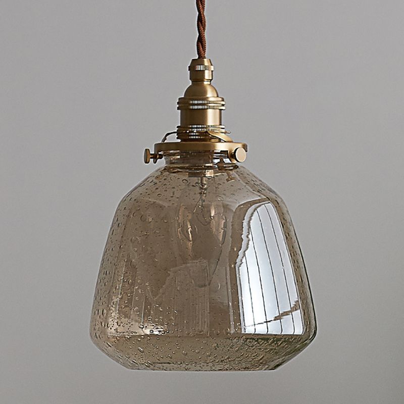 Glass Shade Pendant Light Fixture Tapered 1-Light Industrial Style Brass Hanging Light