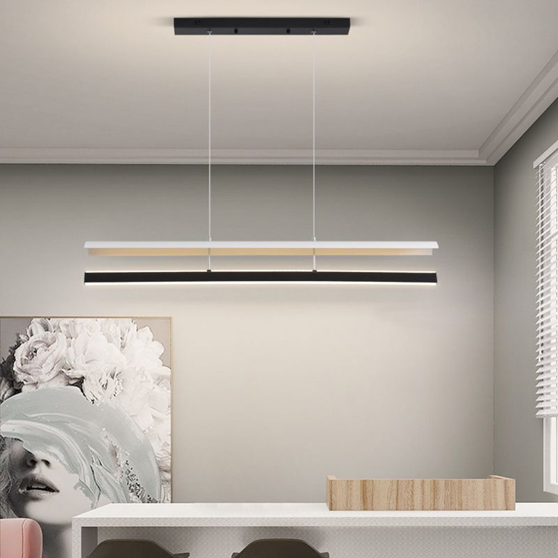 Strip-Shaped Island Pendant Metal Minimalist Linear LED Suspension Lamp for Dining Room