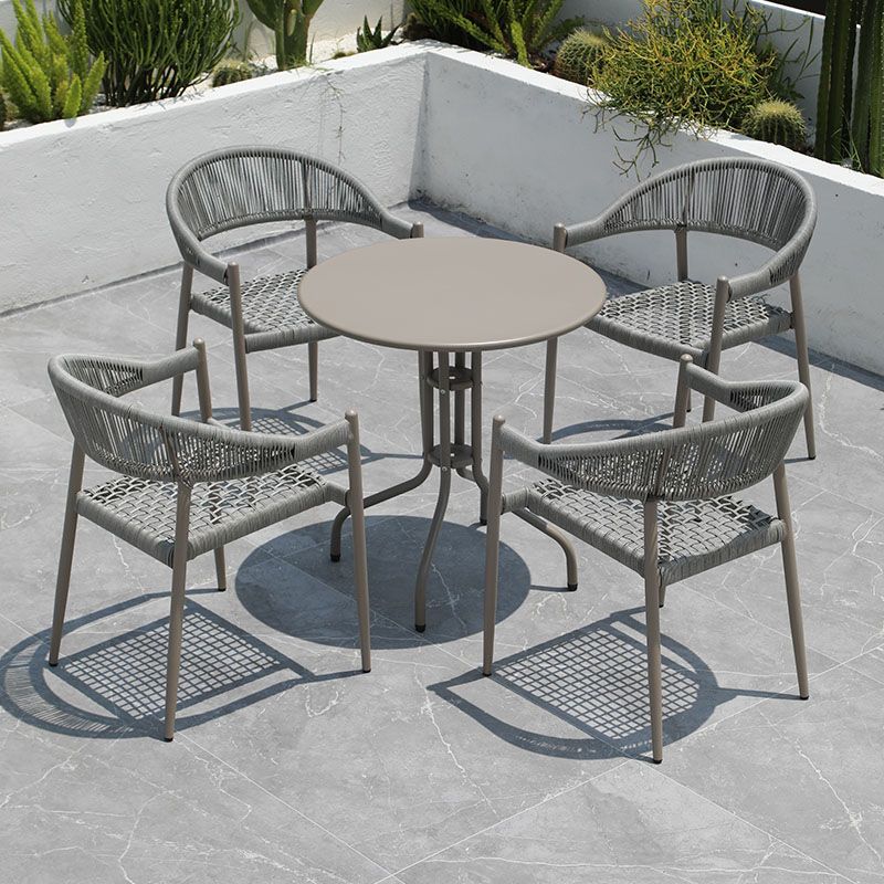 Tropical Outdoor Bistro Chairs with Metal Base and Arms in Faux Rattan