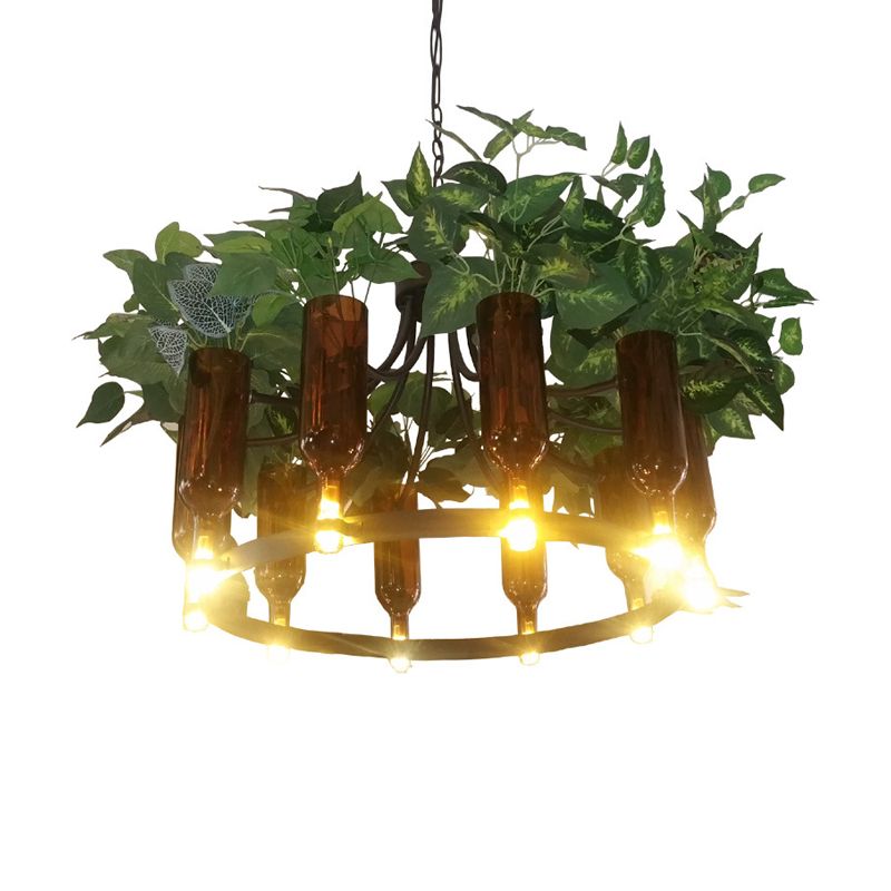 Green Wagon Suspension Light Industrial Metal 10 Heads Restaurant Chandelier Lighting Fixture with Plant Deco