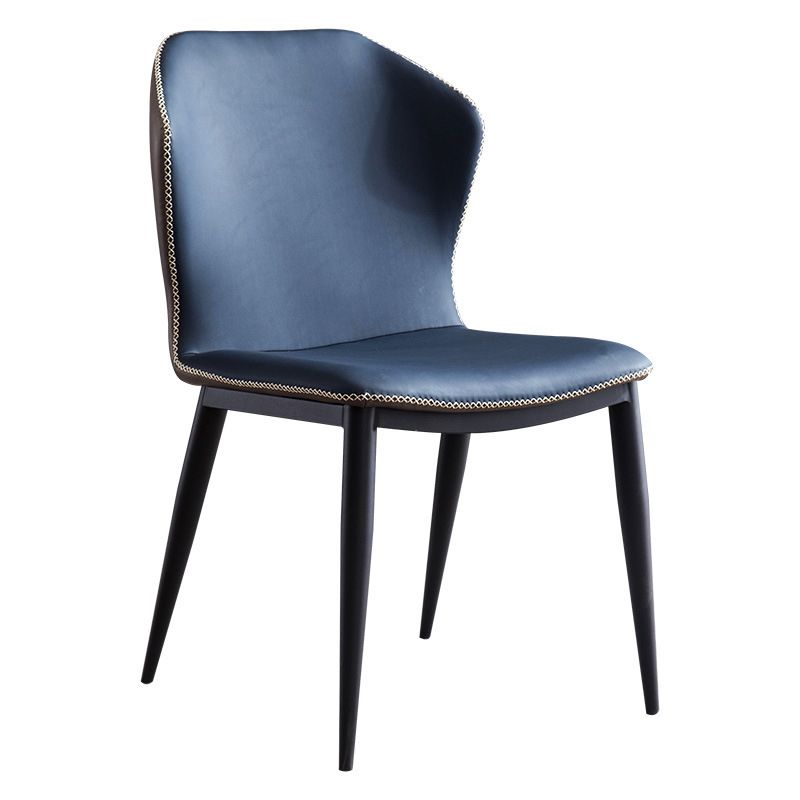 Silla lateral de comedor con respaldo sólido negro minimalista Silla lateral de comedor tapizada de metal