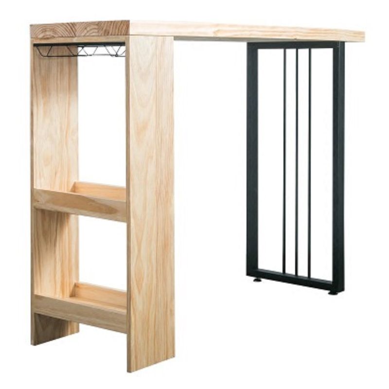 Modern Solid Wood Bar Table Dining Table with Storage Shelves