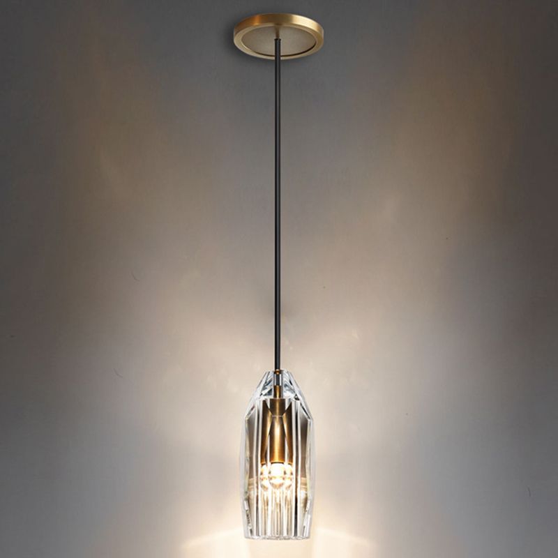 Post-modern Style Brass Crystal Hanging Light 3.9" Wide Mini Oval Simplicity Lighting Pendant for Restaurants Bar