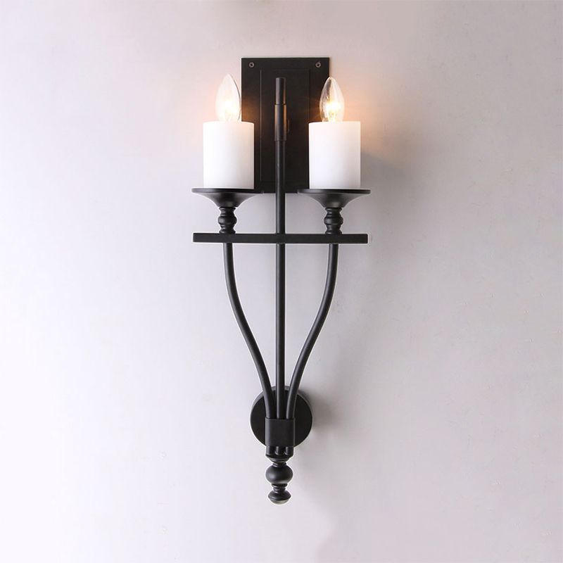 Candle Study Mur Mur Light Sconce Vintage Style Metal 2-Light Yellow / White White Wall Lampe avec une teinte en marbre