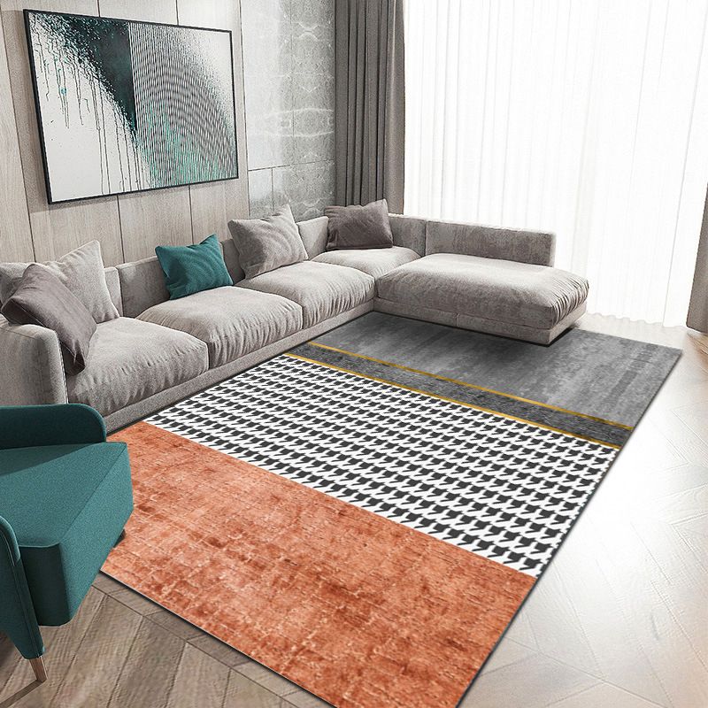 Orange Nordic Rug Polyester Color Block Rug Non-Slip Backing Rug for Living Room