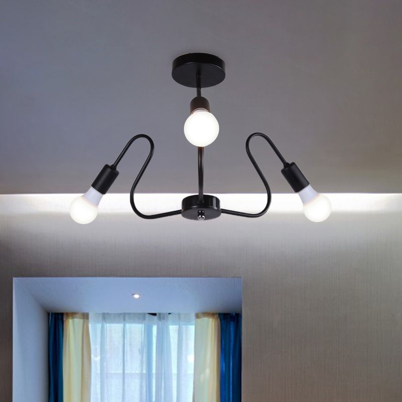 Bombilla expuesta de metal, iluminación de montaje semiempotrado, luz de techo Industrial Retro de 3/5/6 cabezales para comedor en negro/blanco