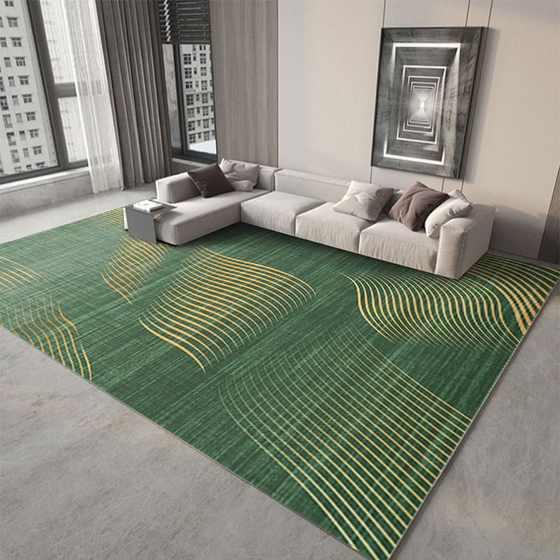 Dark Green Modern Rug Polyester Abstract Graphic Rug Washable Rug for Home Decor