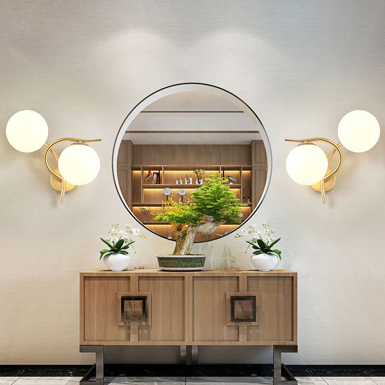 2 Heads Nordic Style Wall Mount Light Metal Arm Glass Shade Sconce Light Fixture for Bedroom