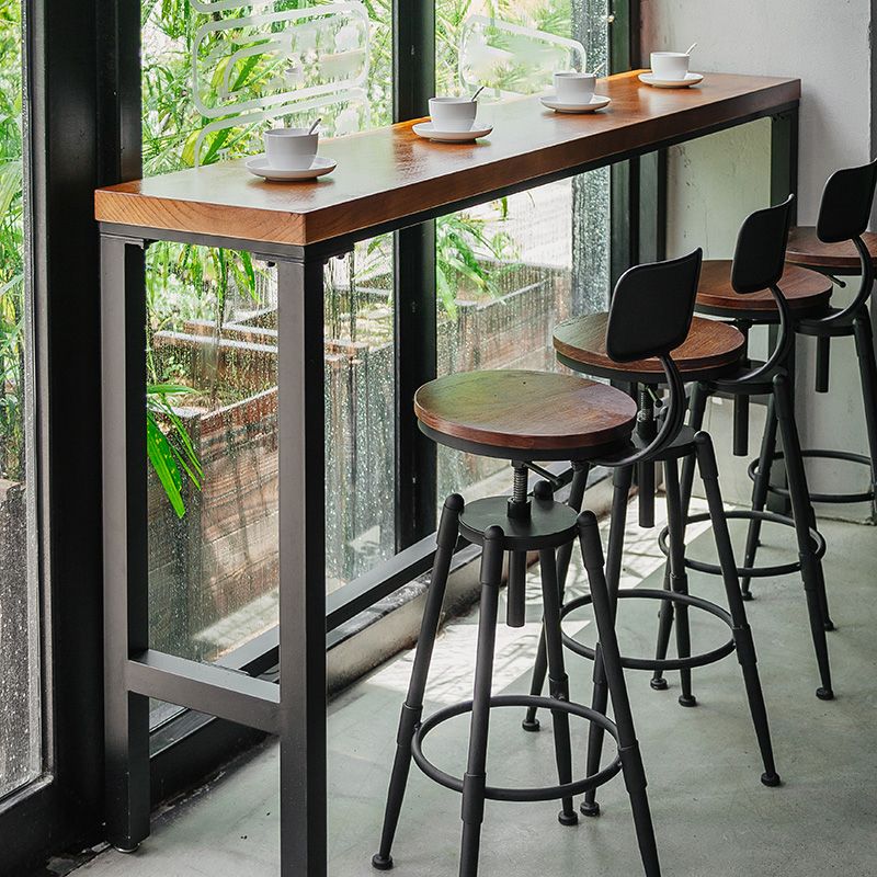 Coffee Shop Hall/Pub Table Industrial Rectangle Footrest Bar Height Table in Natural