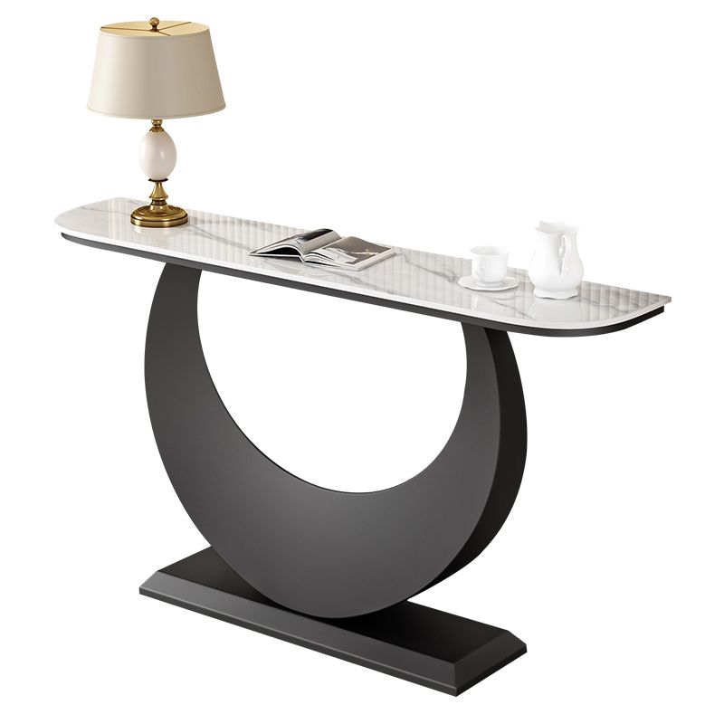 Stone Half Moon Accent Table 1-shelf 11.81" Wide Console Table for Hall