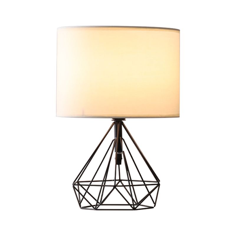 Stoffen Drum Desk Light Modernist 1 Head Table Lamp met geometrisch in zwart/gouden basis voor studieruimte