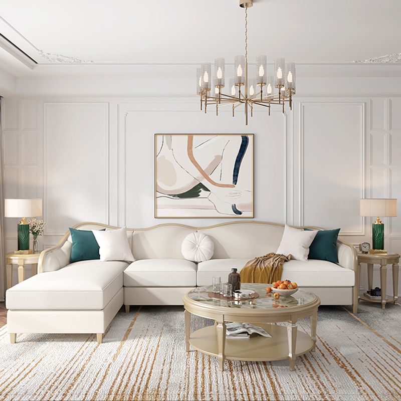 Linen Sectional Sofa Tropical Beige Sloped Arms Sofa for Living Room