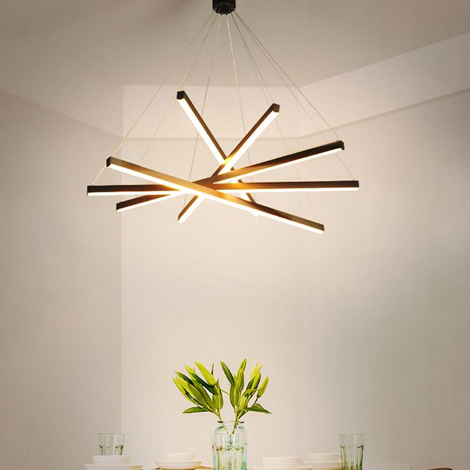 Linear Ceiling Pendant Light Minimalist Style Metal LED Black Chandelier Pendant Light