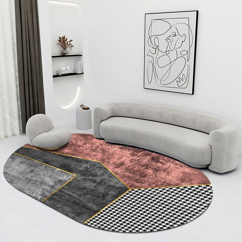 Modern Living Room Carpet Color Block Polyester Area Rug Stain Resistant Area Rug