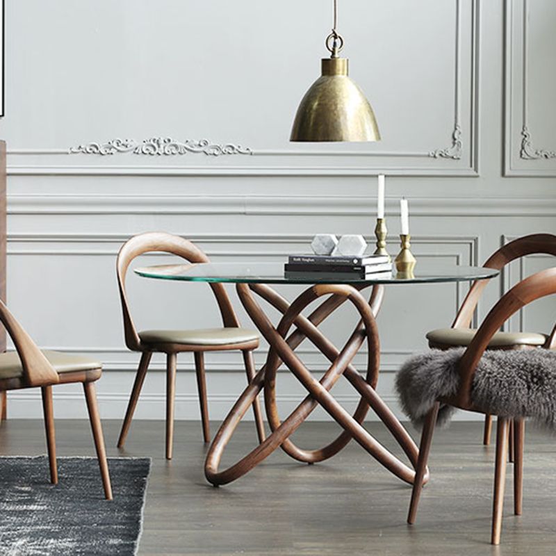 Modern Round Glass Clear Top Dining Table with Single Pedestal