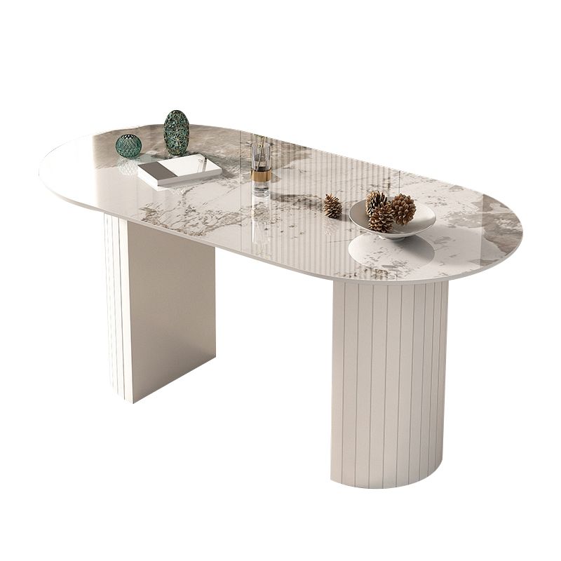 Modern Oval Dining Table Stone Dining Table with Iron Double Pedestal