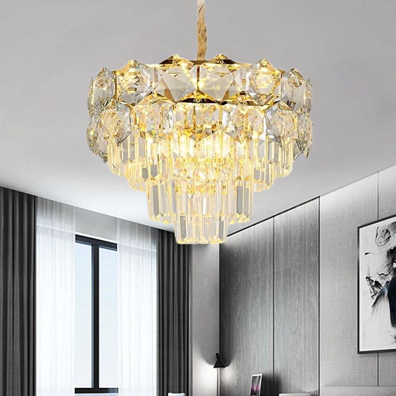 K9 Crystal Gold Hanging Chandelier Conical 8/11 Lights Traditional Pendant Ceiling Light for Bedroom