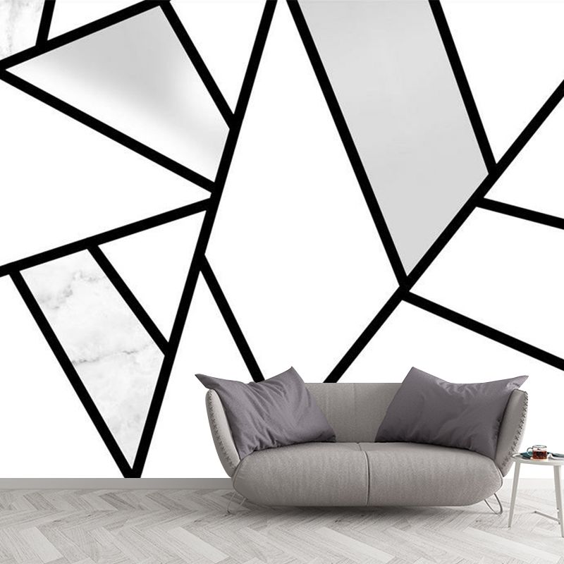 Geometry Line Art Wall Mural Decal Minimalist Non-Woven Cloth Wall Decor in Black-White