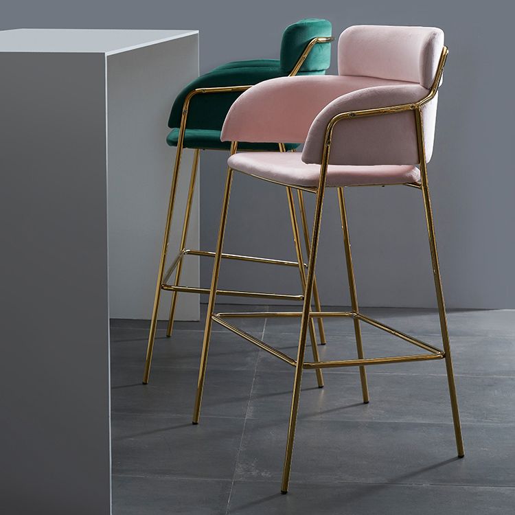 Scandinavian Bucket Seat Bar Stools Fabric Armed Barstool with 4 Gold Legs