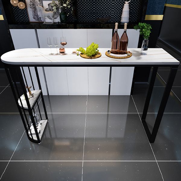 Indoor Free Form Bar Dining Table Modern Stone Top Bar Table with Storage Shelf