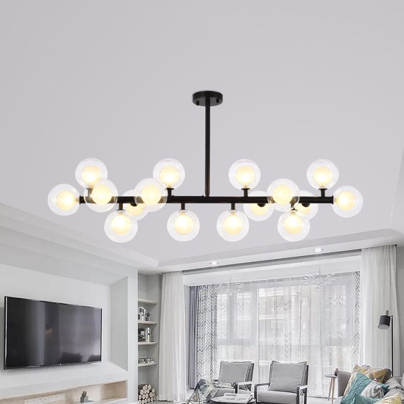 Clear and Frosted Glass Orb Island Lamp Contemporary 16 Heads Hanging Ceiling Light for Living Room