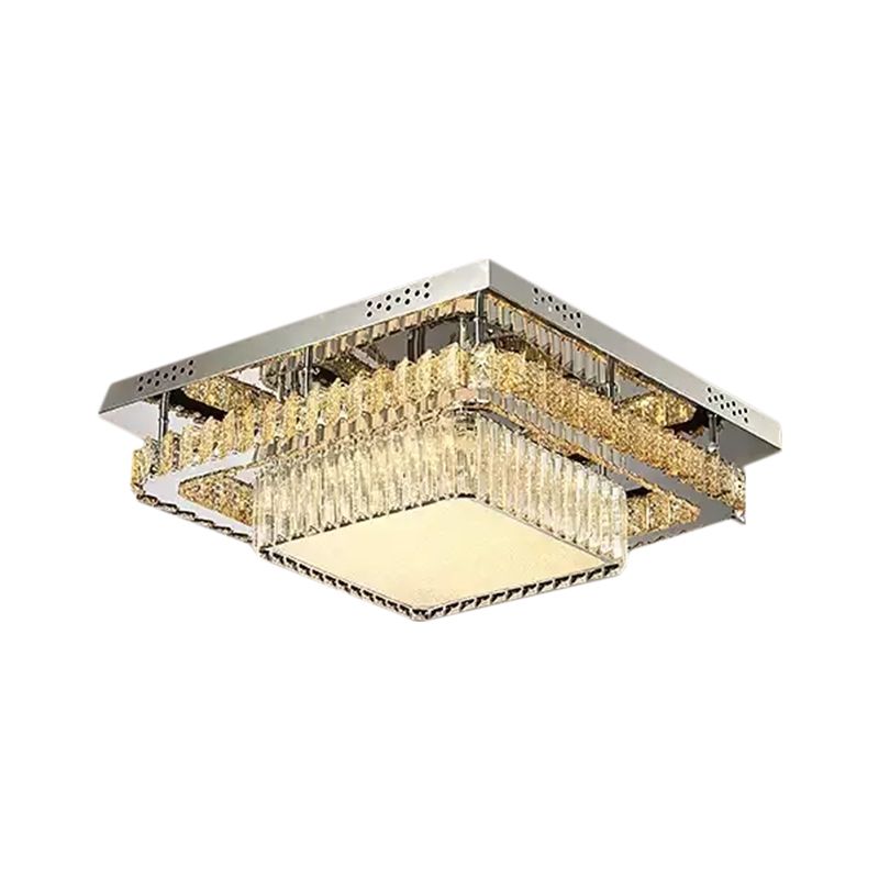 Chrome Round/Square Ceiling Lighting Contemporary Crystal Block LED Flush-Mount Light Fixture