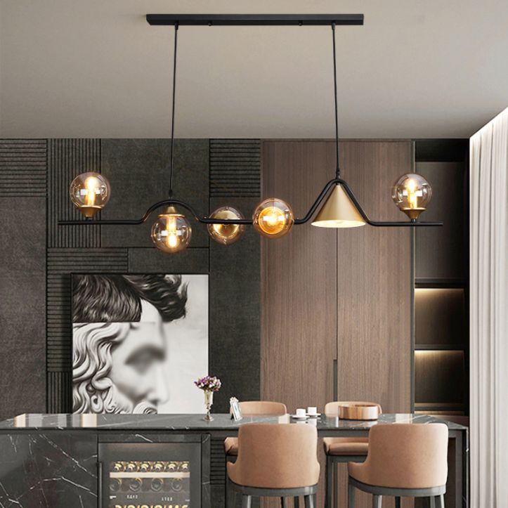 Dinning Room Island Ceiling Light Modern Style Island Lighting with Orb Glass Shade