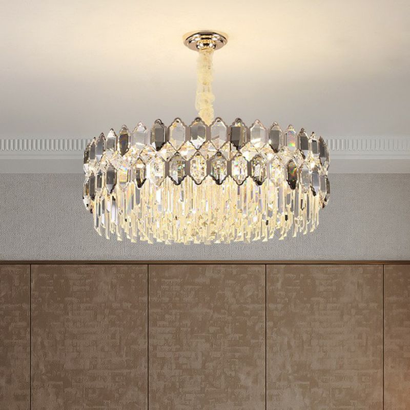 Tiered Ceiling Chandelier Modern Luxurious Smoke Grey Crystal Hanging Light for Living Room