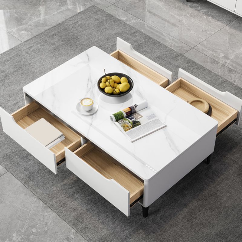 4 Legs Coffee Cocktail Table with 4 Storage Drawers Slate Top