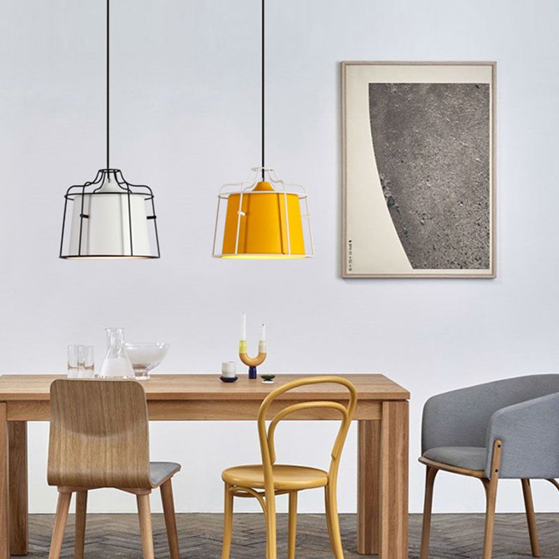 Lámpara de techo de 1 cabeza de macarrón blanco/amarillo/azul lámpara colgante de campana con sombra de metal para comedor