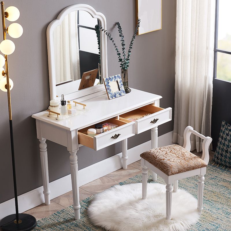 29.9" High 2-Drawer Vanity Makeup Table Set Victorian Wood Dresser in White